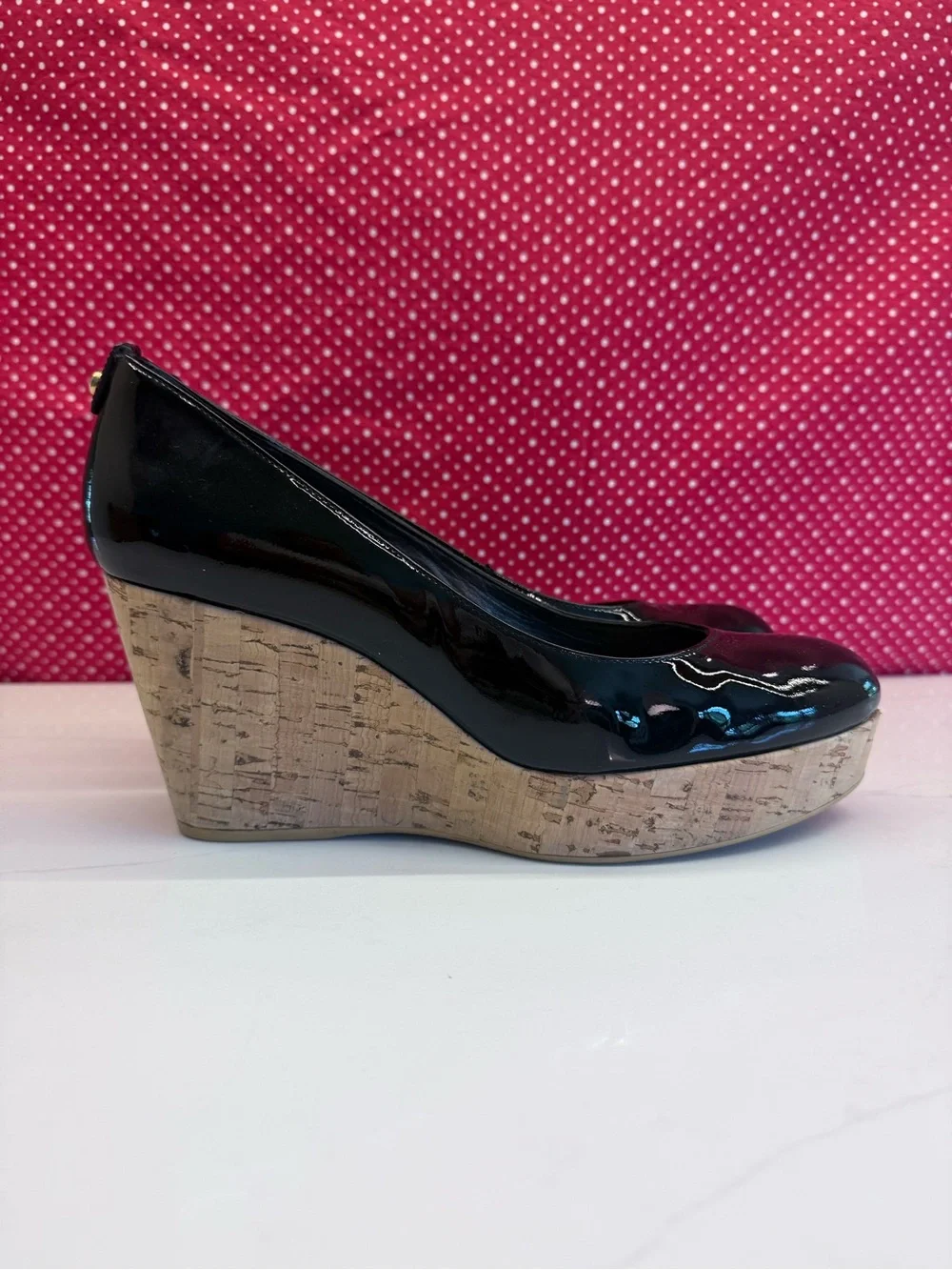 Stuart Weitzman Black Patent Cork Wedge Pumps, 11